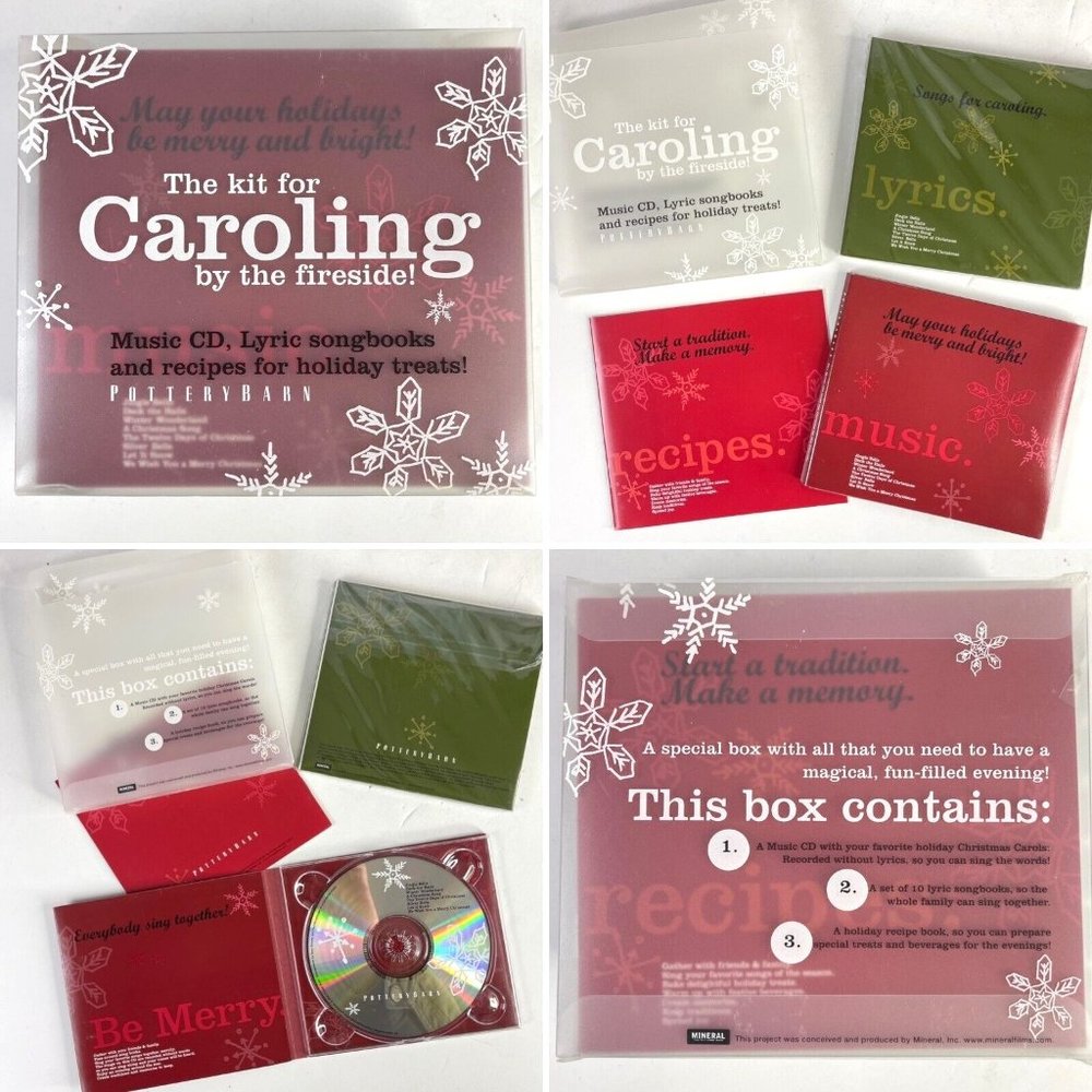 Pottery Barn Kit For Caroling By Fireside Christmas CD +Books +Huge Bonus 2002
